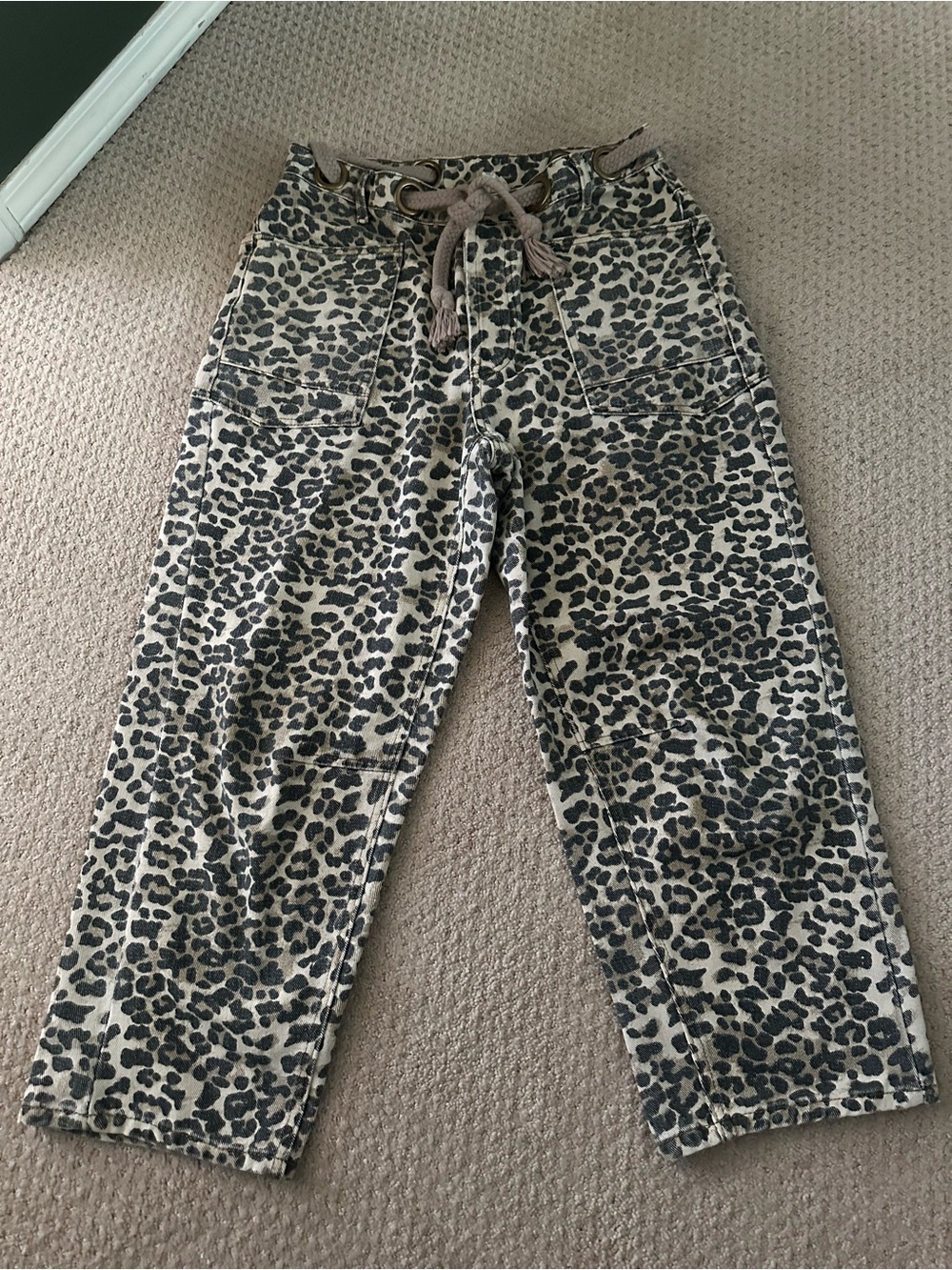 BiBi Beige and Black Leopard Cropped Utility Pants